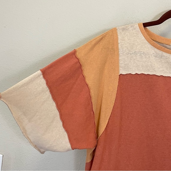 Easel Colorblock Relaxed Short Sleeve Boho Crewneck Tee Size‎ Large - Picture 4 of 8